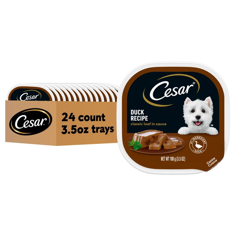 Cesar Classic Pâté en Sauce au Canard - Aliment Humide pour Chiens Adultes, Barquettes 3,5 oz, 24 Unités