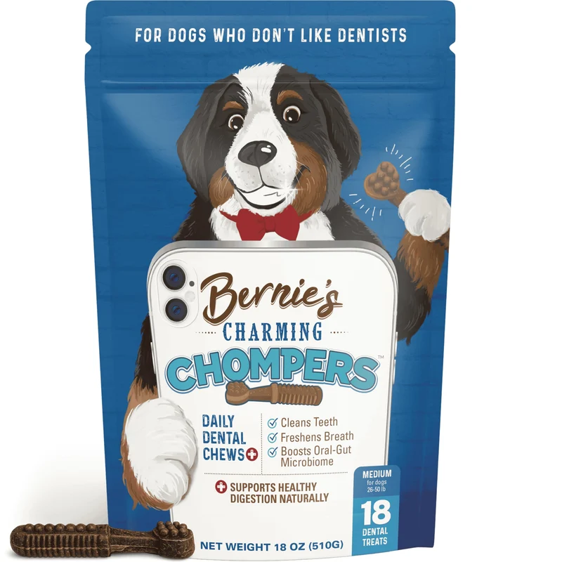 Bernie's Charming Chompers – Friandises Dentaires Quotidiennes pour Chiens 12–23 kg (18 unités) – Nettoyage Dentaire & Haleine Fraîche