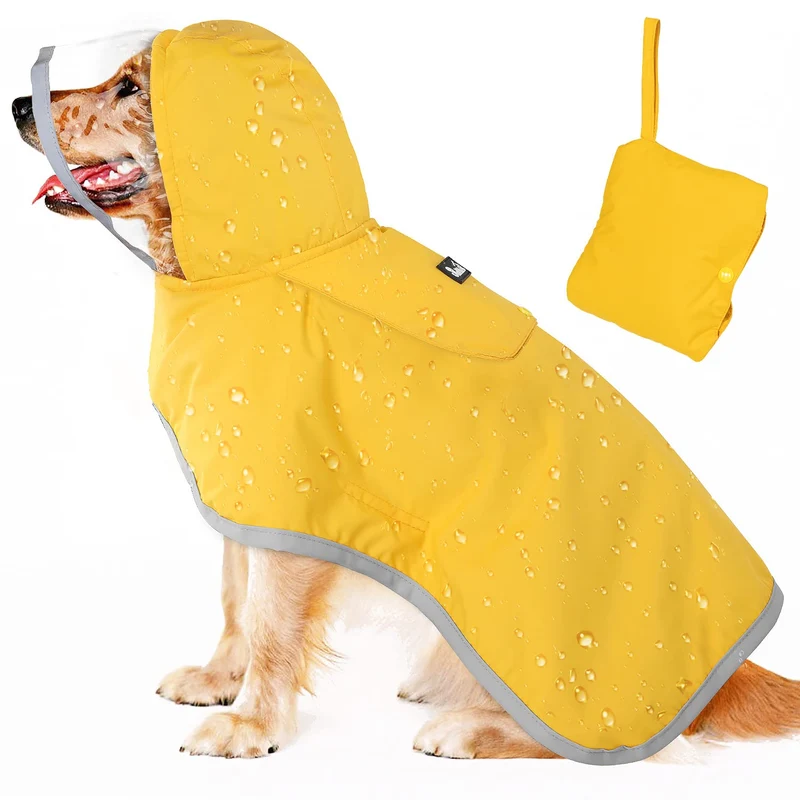 Lukovee Manteau Pluie Chien XXL Jaune – Imperméable, Capuche Claire, Poche et Reflet