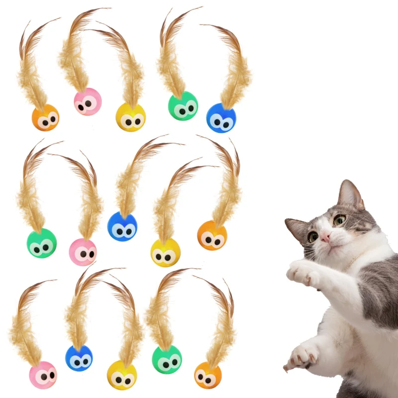 Bouncy Tails – Lot de 15 Balle-Jouet Chat avec Plumes Naturelles