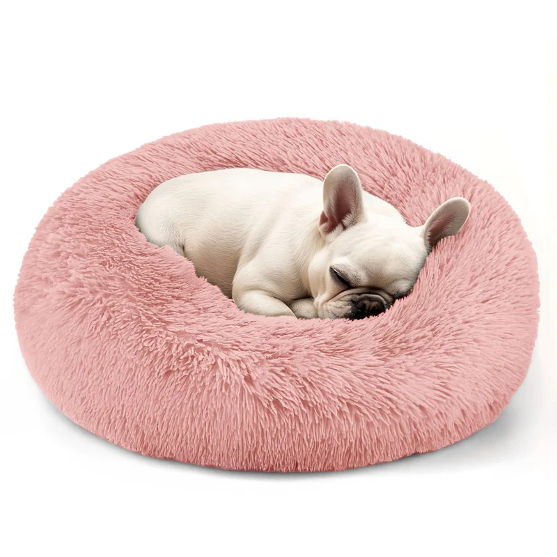 Hoewina – Lit Rond pour Petits Chiens, Nid Anti-Anxiété Lavable Rose
