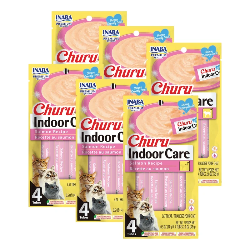 INABA Churu Soin Intérieur – Contrôle des Boules de Poils, Saumon, 24 Tubes 0,5 oz