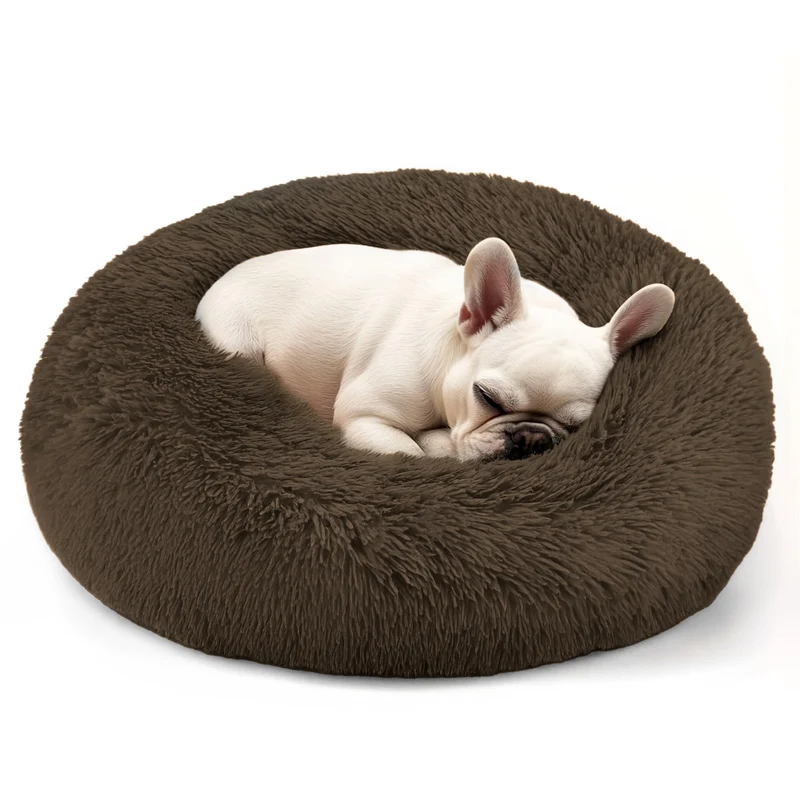 Hoewina – Lit rond anti-anxiété pour petit chien, lavable, couleur Café, 24 po x 24 po x 8 po