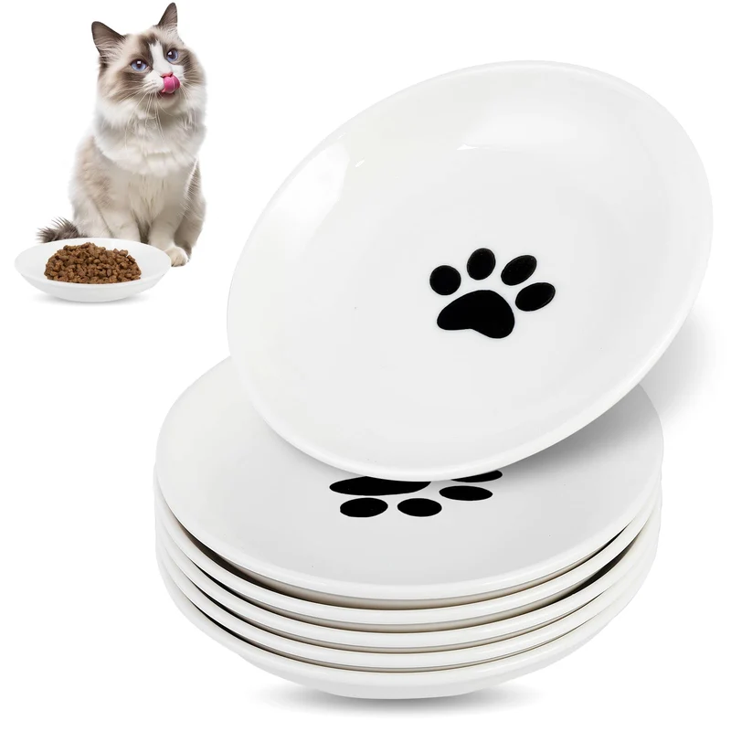 STAOVA – Ensemble de 6 Bols pour Chats en Céramique, Motif Patte et Fond Plat