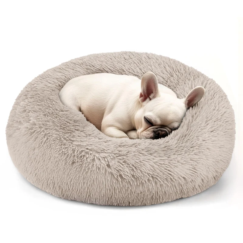 Hoewina — Lit rond anti-anxiété lavable pour petits chiens, marron, 61 cm × 61 cm × 20 cm