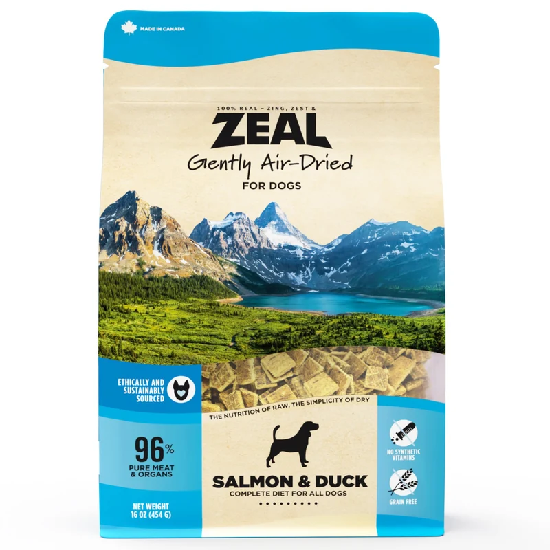 ZEAL Canada: Saumon & Canard Séchés à l’Air pour Chiens – Protéines Dual, Oméga-3, Sans Céréales, Nutrition Complète (1 lb)