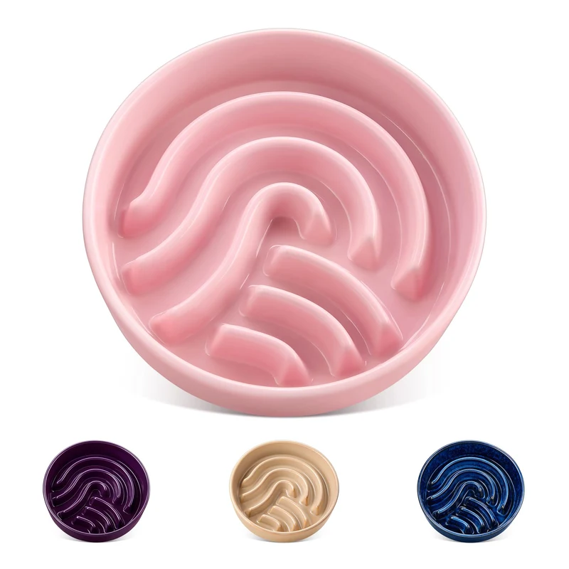 Vancasso Bol Lent pour Chien — Céramique 0,6 tasse, Puzzle, Petite Race, Rose