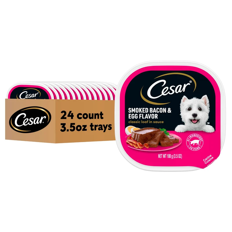 CESAR Classic Loaf en Sauce pour Chien Adulte – Bacon & Œuf, Barquettes à Ouverture Facile, 24 x 3,5 oz