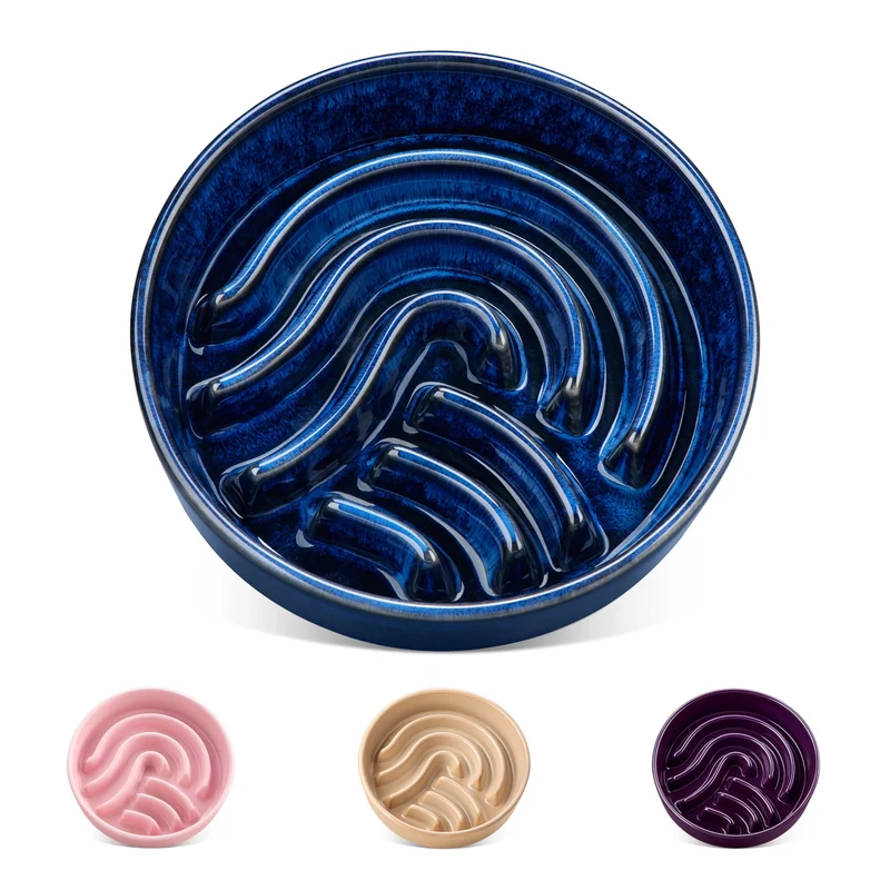 Vancasso Bol Lent pour Chiens – Céramique 0,6 tasse, Puzzle Bleu pour petites races