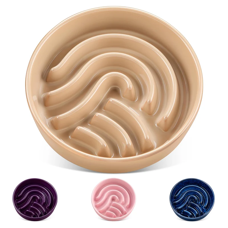 Vancasso Bol à Alimentation Lente pour Chien – Céramique 1,5 Tasses, Labyrinthe, Petites et Moyennes Races, Marron