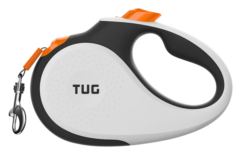 TUG Laisse Rétractable 360° Sans Enchevêtrement — Poignée Anti-Dérapante, 16 Pieds, Grand Modèle Blanc/Orange