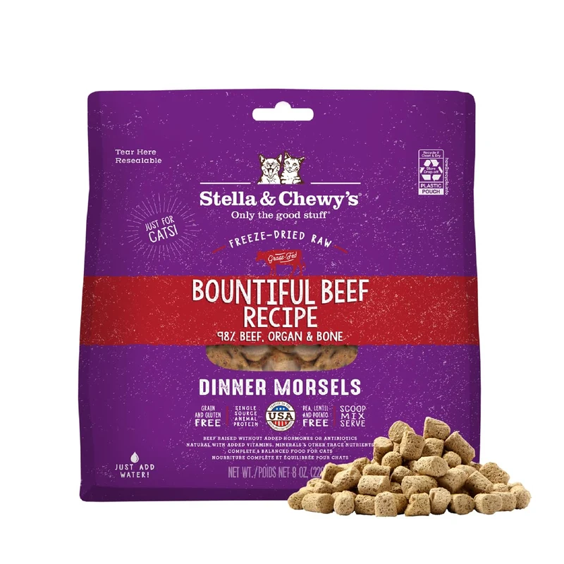 Stella & Chewy's Morceaux Crus Boeuf – 98% Viande et Organes, Sans Céréales, Fabriqué aux États‑Unis, 8 oz