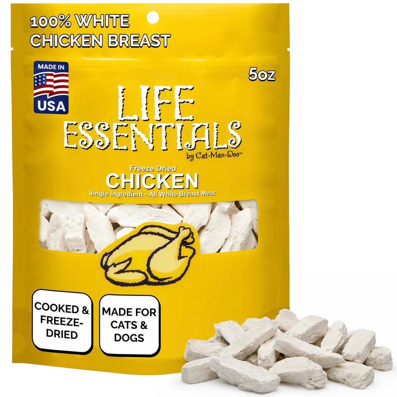 Life Essentials par Cat-Man-Doo – Friandises lyophilisées au poulet pour chiens et chats – 5 oz