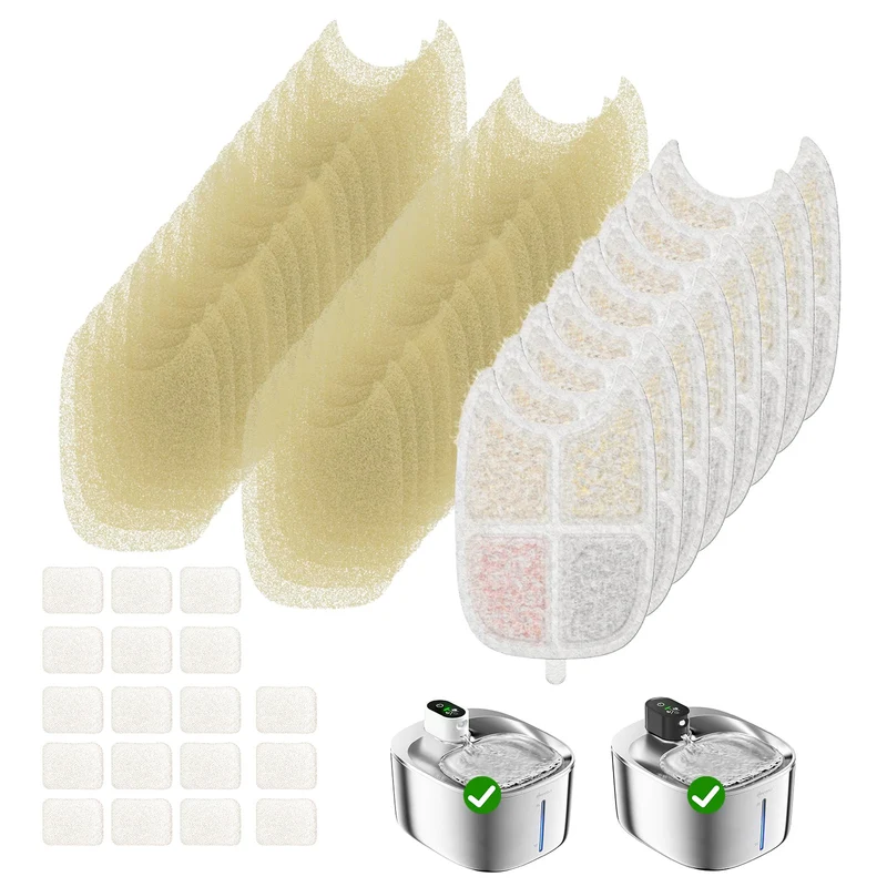 APD APETDOLA Filtre pour Fontaine à Eau Sans Fil pour Chat – 8 Filtres + 32 Éponges Pré-Filtre, Inox 135 oz, 6 Couches, Alimenté par Batterie