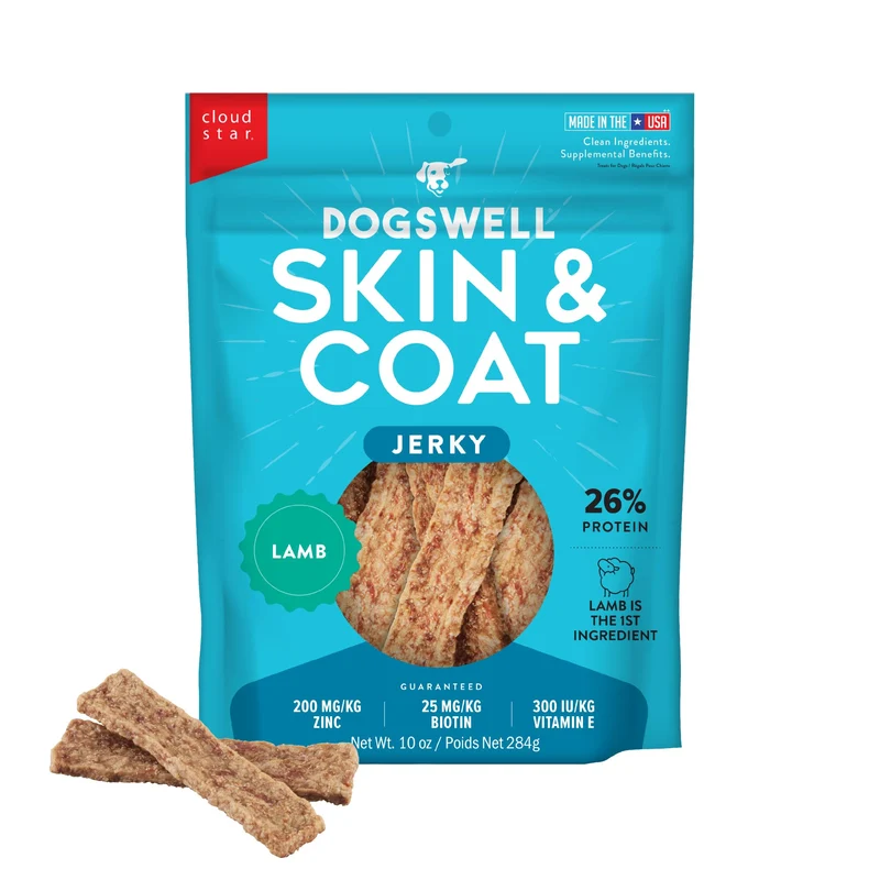 Dogswell Skin & Coat Jerky – Friandises pour Chien à l’Agneau, 10 oz