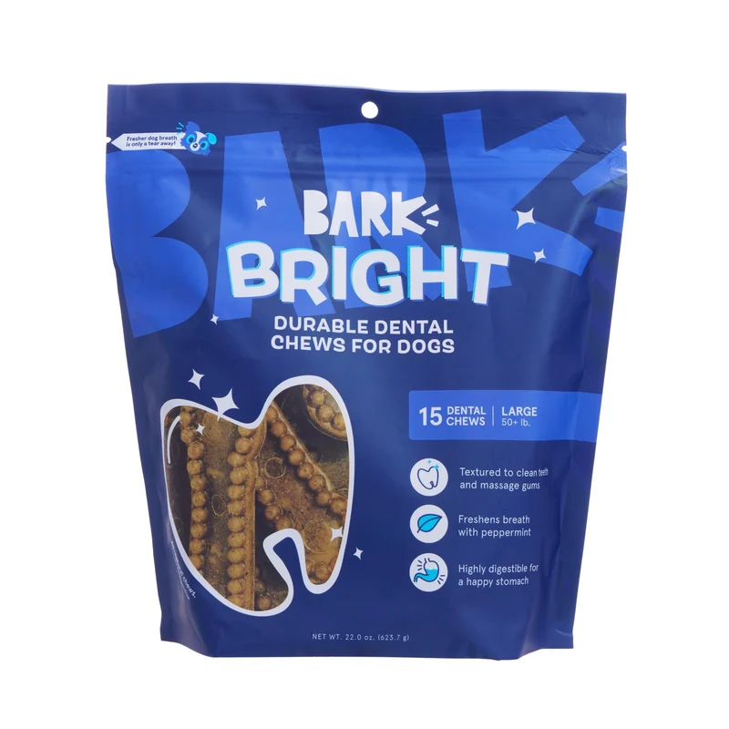 BARKBOX Bright: Bâtonnets Dentaires Durables pour Chiens — 15 sticks pour Grandes Races