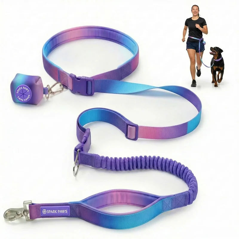 Spark Paws Laisse Sans Mains – Absorbeur Bungee, Clip Ceinture Voiture, Laisse Tactique Lourde – Style 90s Retro