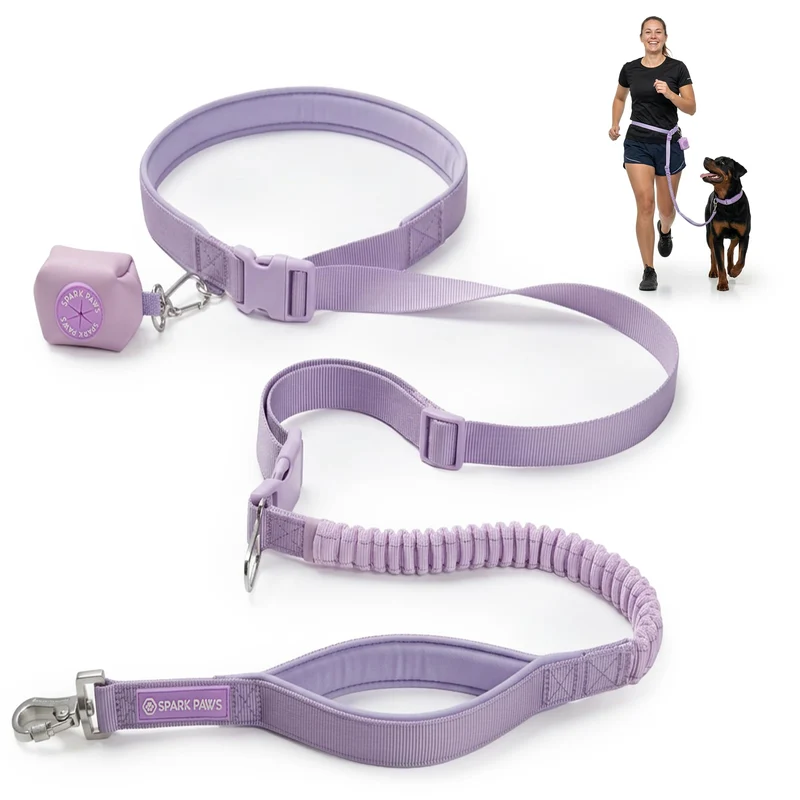 Spark Paws Laisse Sans Mains – Absorbeur d'Impact, Clip Ceinture Auto et Poignée Double pour Chiens Moyens à XXL