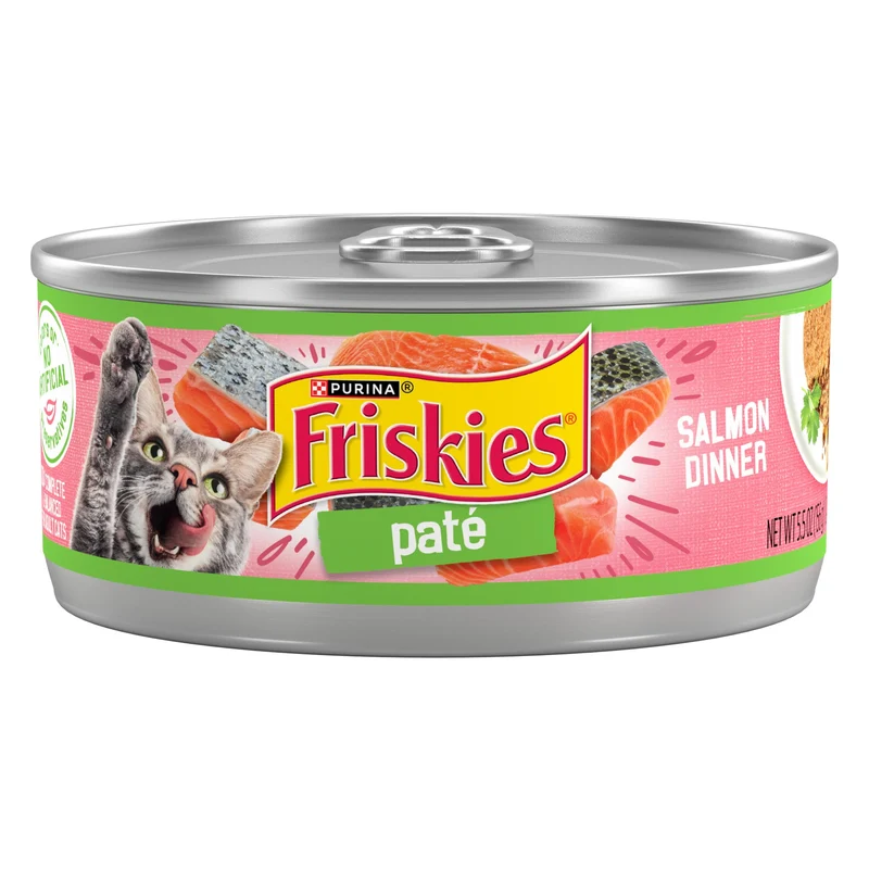 Purina Friskies Pâté Saumon – Dîner humide pour chat, pack de 24 boîtes 156 g