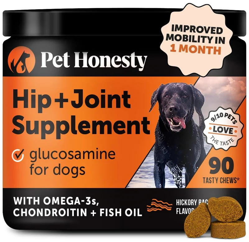 Pet Honesty Gommes pour articulations et mobilité des chiens – Saveur bacon, 90 gommes