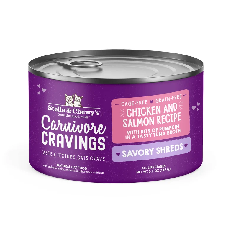 Stella & Chewy's Carnivore Cravings Savory Shreds – Pâtée humide chat, poulet cage-free & saumon sauvage, 5,2 oz, 8 boîtes
