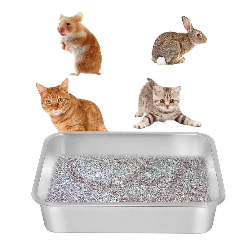 Kichwit Bac à Litière en Acier Inoxydable pour Chats – Surface Lisse et Facile à Nettoyer