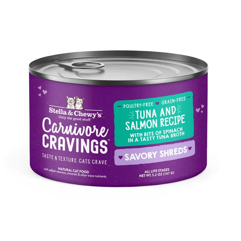 Stella & Chewy's Carnivore Cravings Savory Shreds – Pâtée humide au thon & saumon pour chats adultes