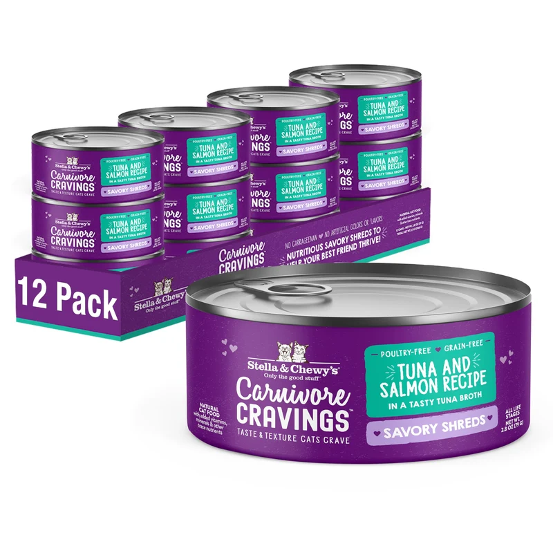 Stella & Chewy's Carnivore Cravings – Émincés Savoureux au thon et saumon, pâtée humide pour chats, 80 g, boîte de 12