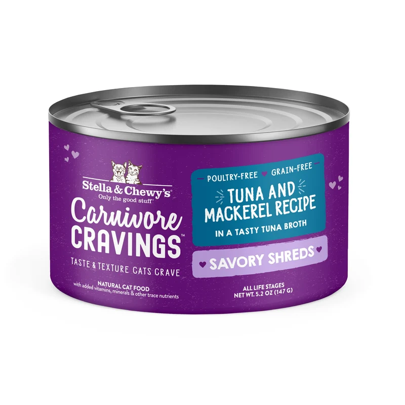 Stella & Chewy's Carnivore Cravings – Effilochés au Thon et Maquereau Sauvage, 5,2 oz, 8 boîtes