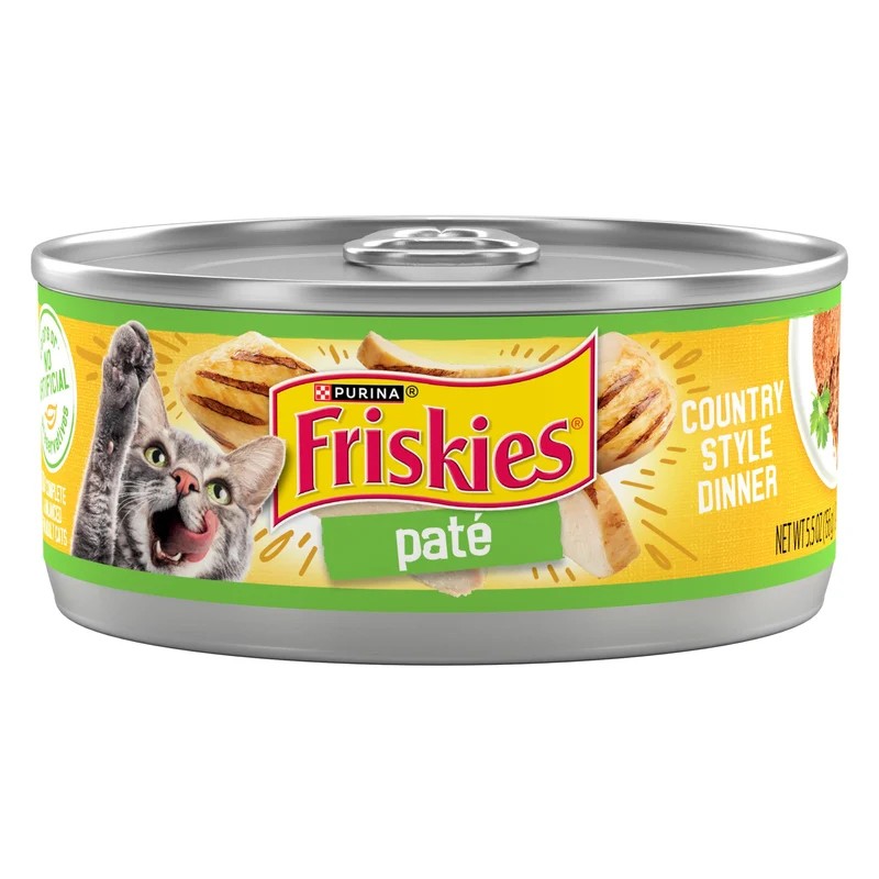 Purina Friskies Pâté Country Style Dinner — Alimentation humide pour chat adulte, lot de 24 boîtes de 156 g