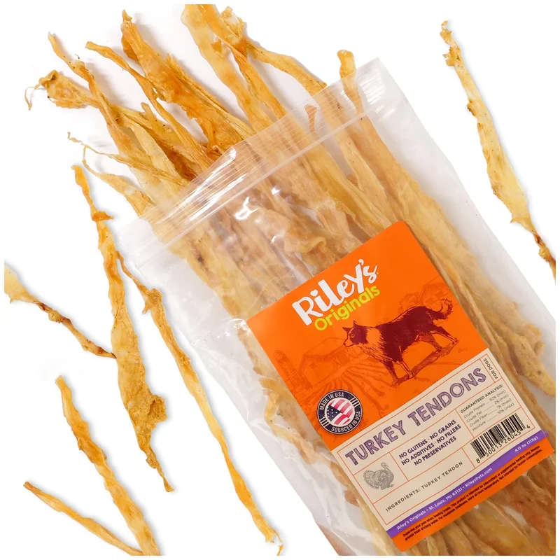 Riley's Tendons de Dinde pour Chiens – 4 oz, Déshydratés 100% Dinde, Fabriqué aux États‑Unis