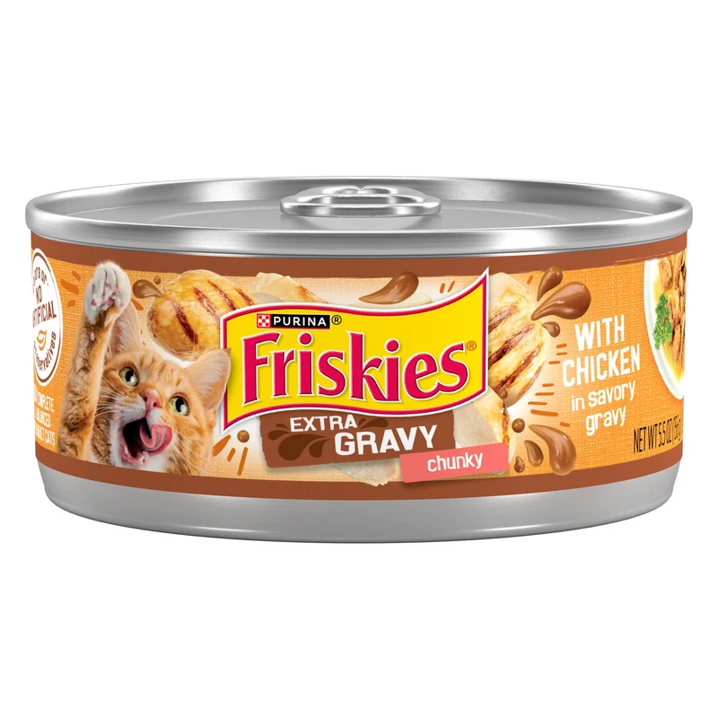 Purina Friskies – Pâtée humide pour chat avec morceaux de poulet dans une sauce savoureuse, lot de 24 boîtes 156 g
