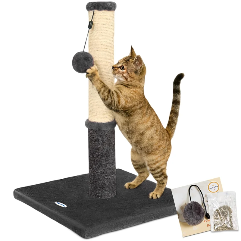 Happi N Pets - Poste de griffage pour chat d'intérieur (sisal + tapis) - Gris fumé