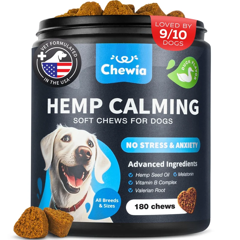 CHEWIA Friables Calmants au Chanvre pour Chiens – Anxiété et Stress avec Mélatonine, Valériane, Camomille et Vitamine B