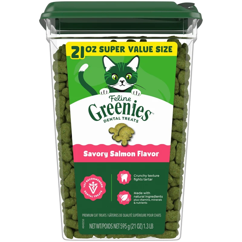 Greenies Friandises Dentaires pour Chat – Saumon Savoureux, Tube 21 oz, Recommandées par les Vétérinaires