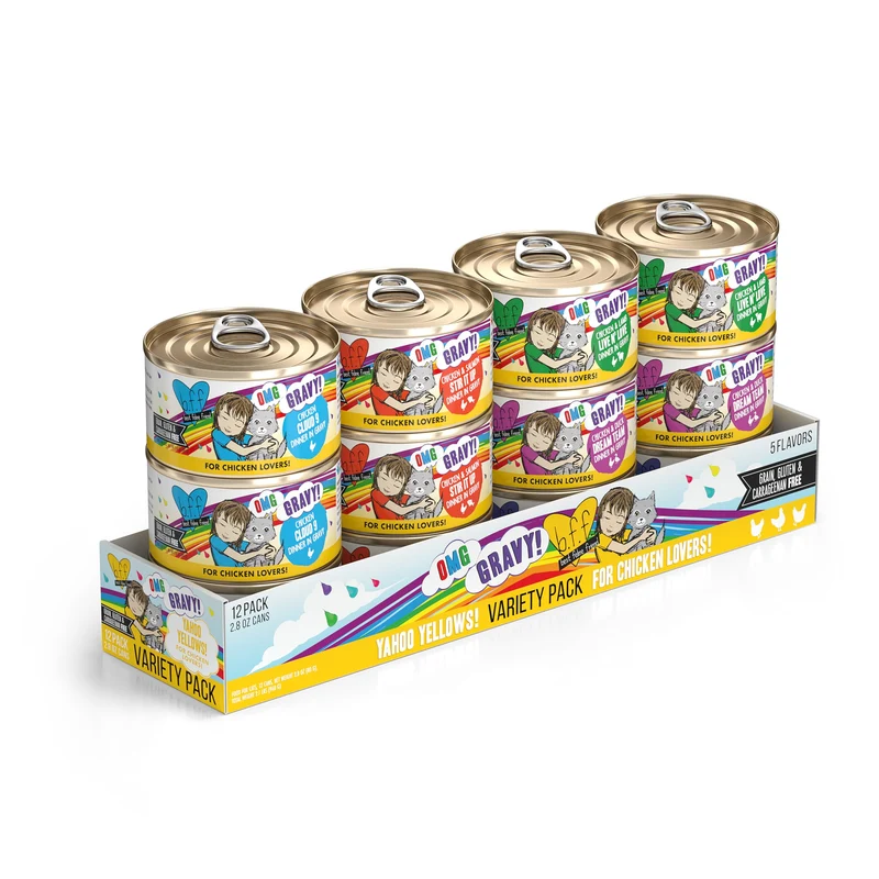 Weruva B.F.F. OMG – Oh My Gravy Yahoo Jaunes Variété 12 boîtes 2,8oz pour chat