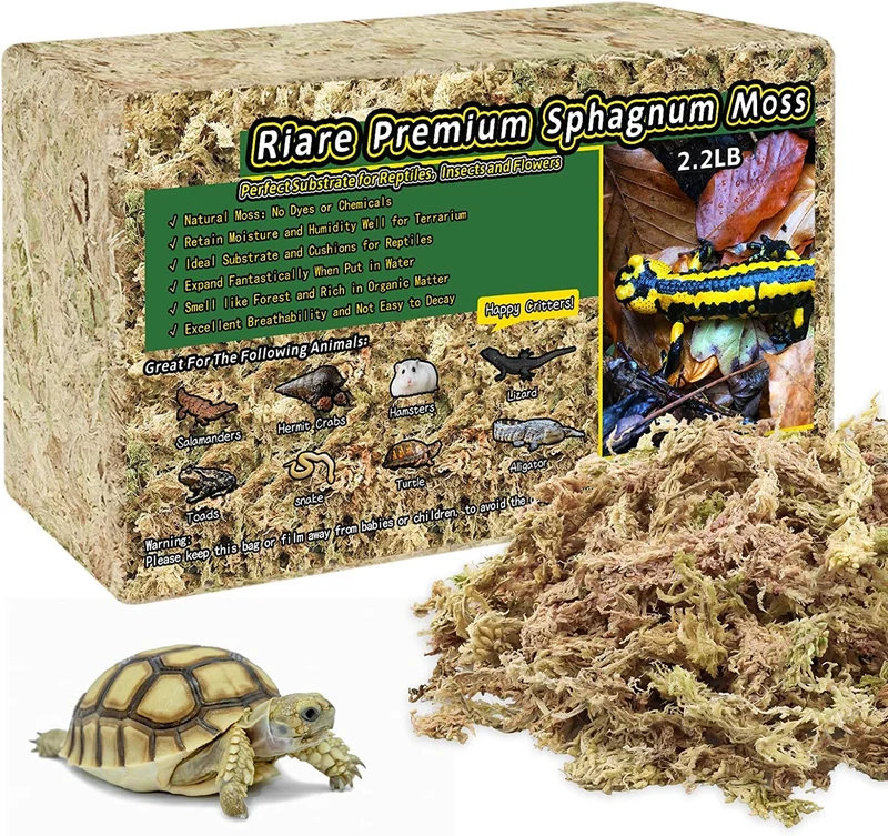 Riare Mousse de Sphagnum Naturelle pour Reptiles – Substrat Terrarium 50 quarts (environ 1 kg)