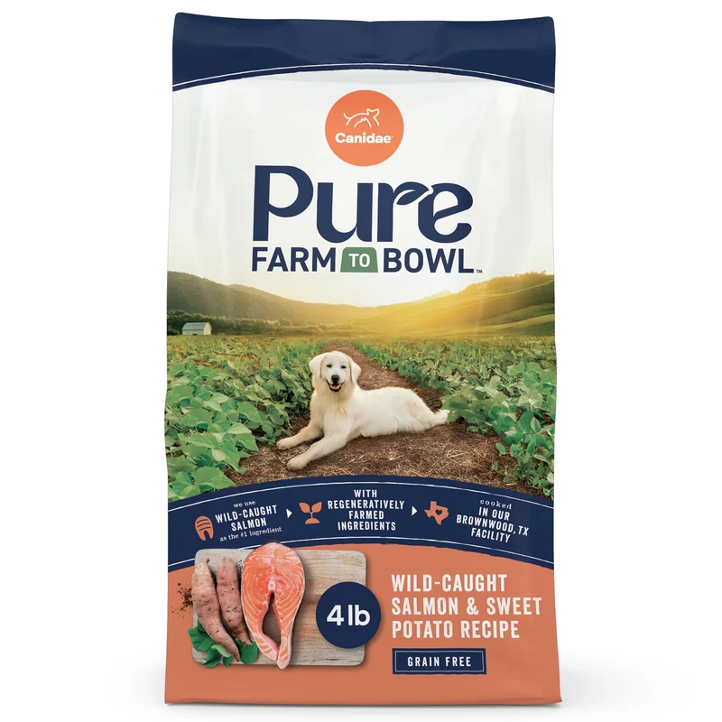 CANIDAE Pure Farm to Bowl – Croquettes sans céréales au saumon sauvage et patates douces pour chien adulte