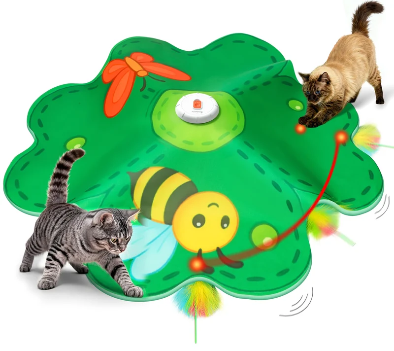 FEELNEEDY Jouet pour Chat Rechargeable 2 en 1 – Cache-cache interactif, LED rouge, plumes cachées (Vert)