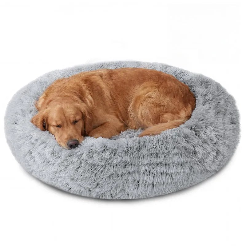 JOLLYVOGUE Lit Chien Calmant – Rond 31 pouces, Gris Fumé, Antidérapant, Jusqu’à 20 kg