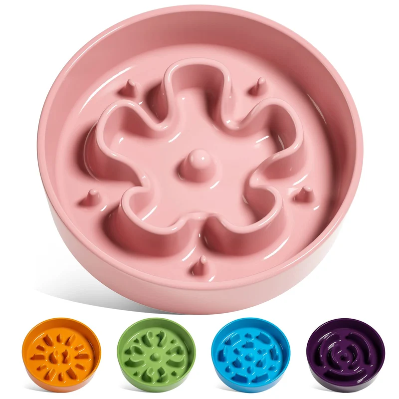 LE TAUCI Bol en céramique ralentisseur pour petits chiens et chats – Rose Bloom, 0,6 tasse