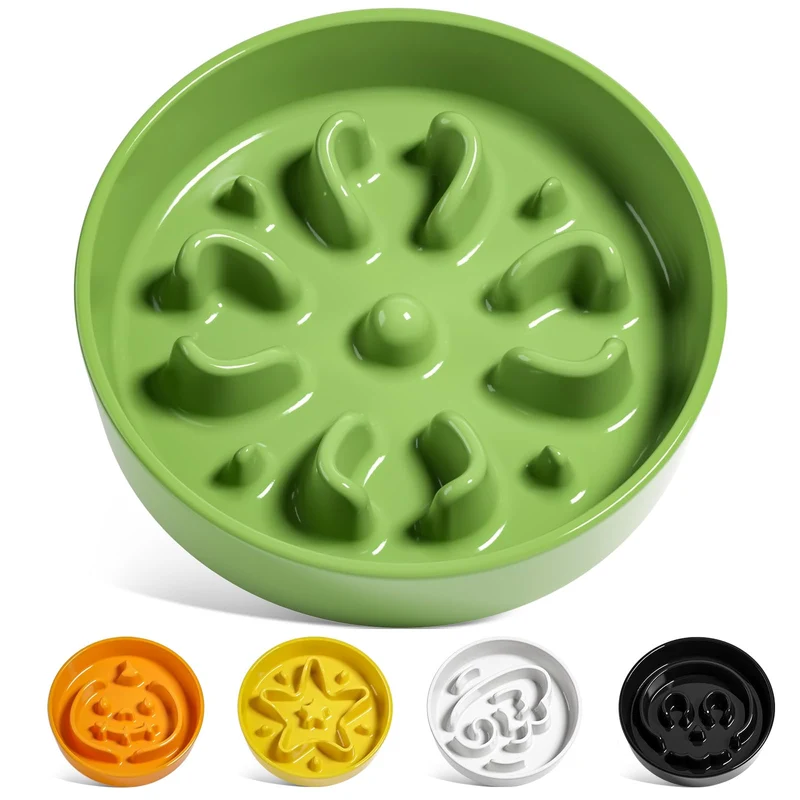 LE TAUCI Bol en ceramique a alimentation lente pour petits chiens et chats – 0,6 tasse, Vert Clover