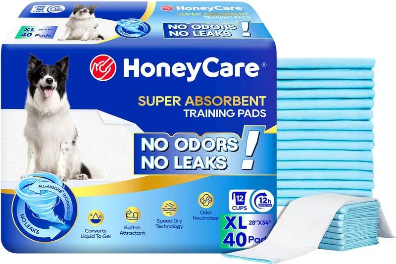 HONEY CARE Tapis d'entraînement All-Absorb XXL – 40 unités, Absorption Ultra et Élimination des Odeurs – Bleu