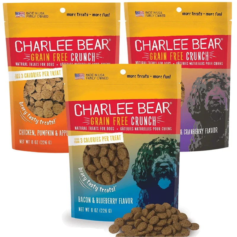 Charlee Bear – Friandises croustillantes pour entraînement, faibles calories (3 kcal), sans céréales, lot de 3 saveurs – Fabriqué aux États‑Unis, 226 g