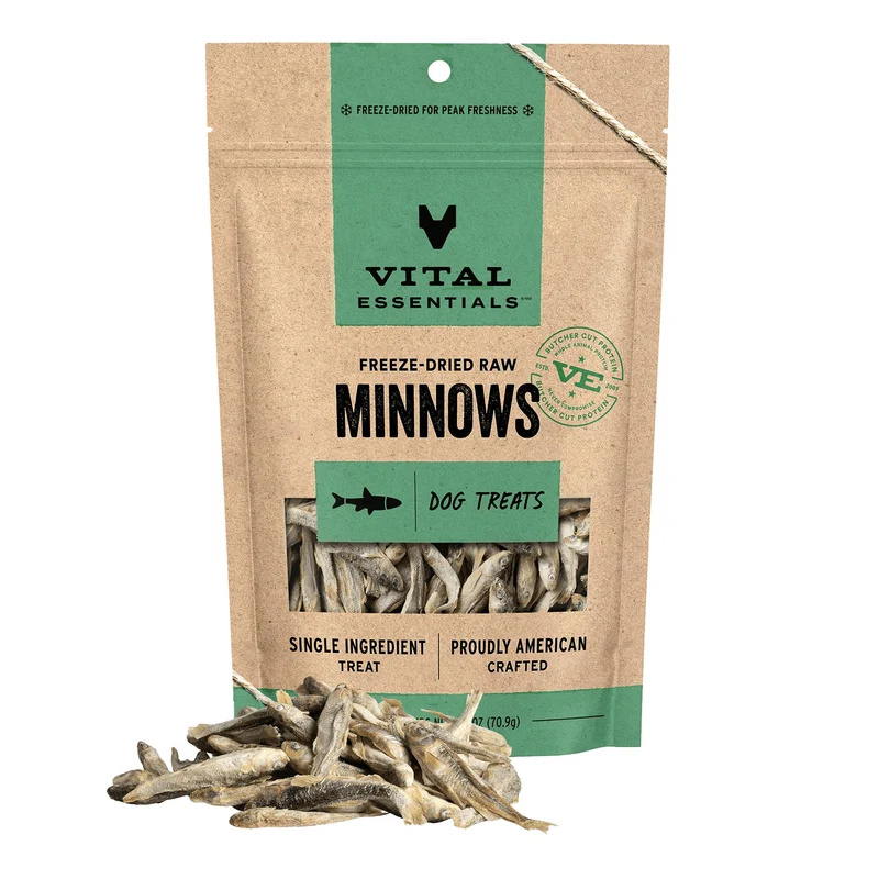 Vital Essentials Minnows Séchés au Freeze-Dried – Friandises pour Chiens, Ingrédient Unique, Sans Céréales, 2,5 oz