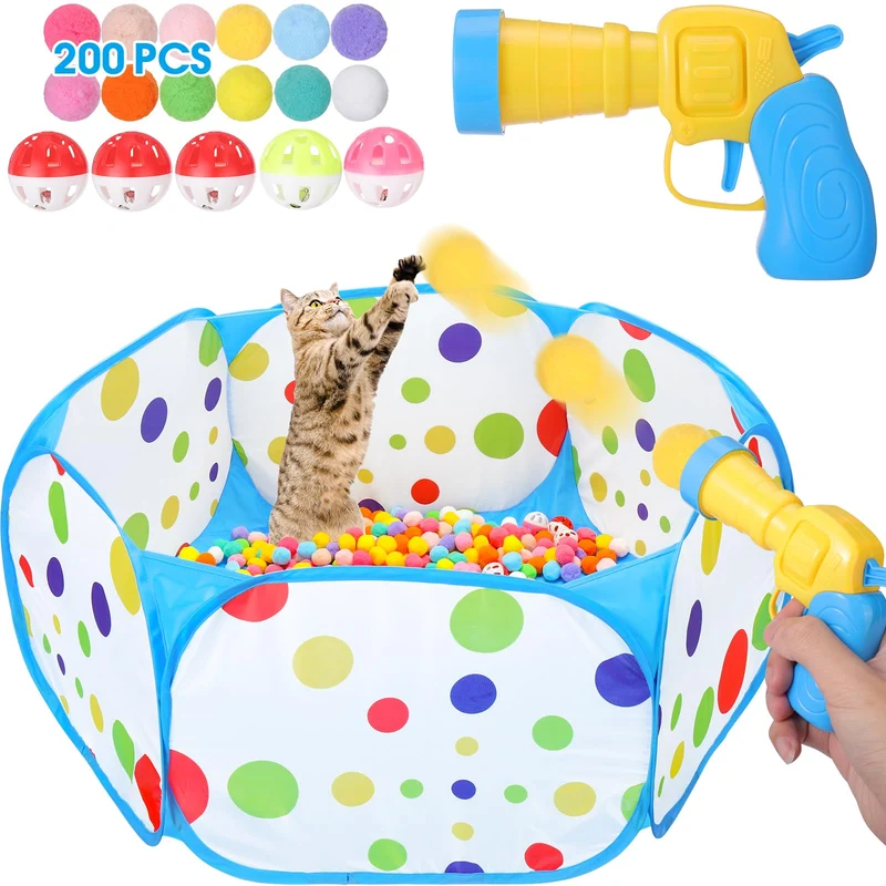 Mity rain Bac à balles pour chats bleu – Jouet interactif d’intérieur