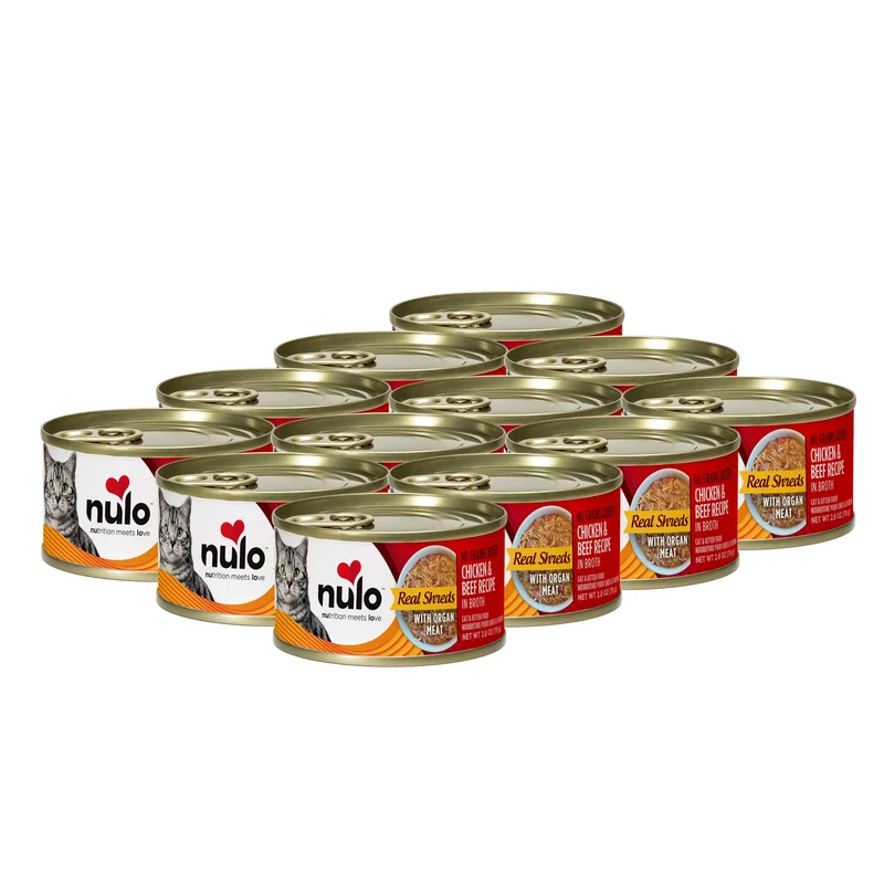 Nulo Real Shreds avec Organes – Pâtée humide pour chat, poulet et boeuf, 12 boîtes de 79 g