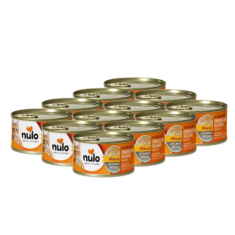 Nulo Mince en boîte – Poulet et Œufs de Caille, Protéines élevées, Sans céréales, Pour Chatons, Adultes et Seniors, Soin peau et pelage, 12 boîtes de 2,8 oz