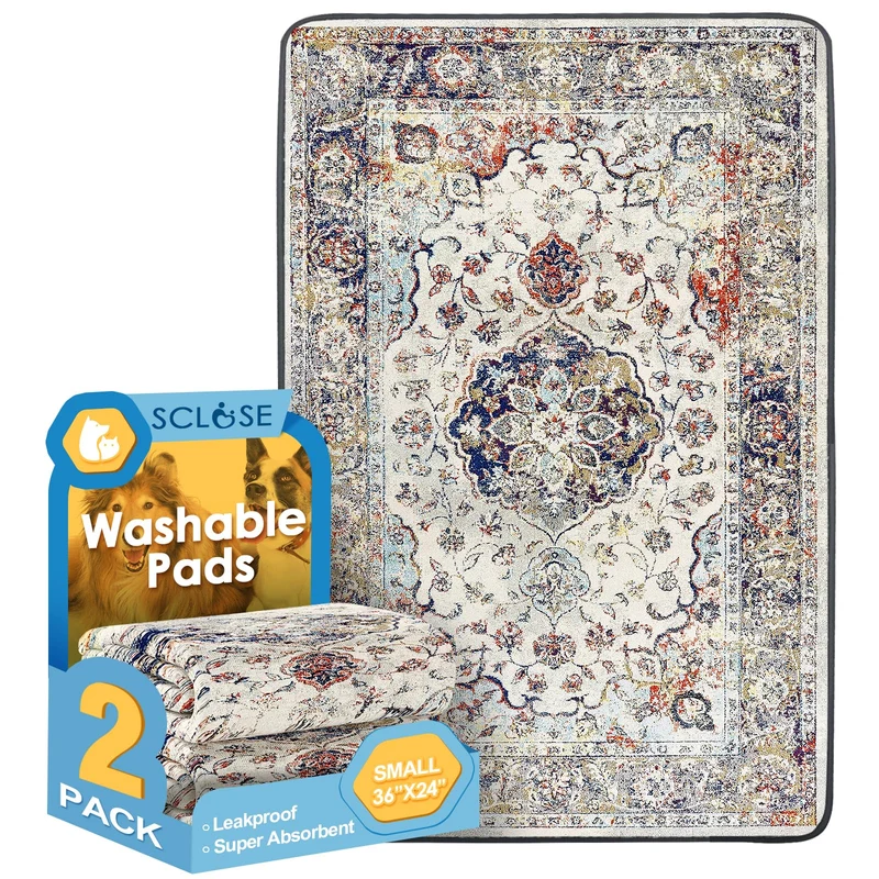 SCLOSE Tapis-pipi réutilisables pour chiens – Paquet de 2, 90 × 60 cm, étanches et ultra-absorbants, motif médaillon vintage
