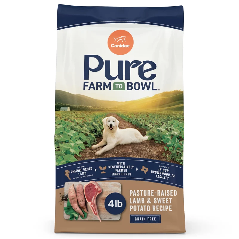 CANIDAE Pure – Du champ au bol : Agneau de ferme et Patate Douce, Sans céréales pour Chien Adulte, 4 lb (1,8 kg)